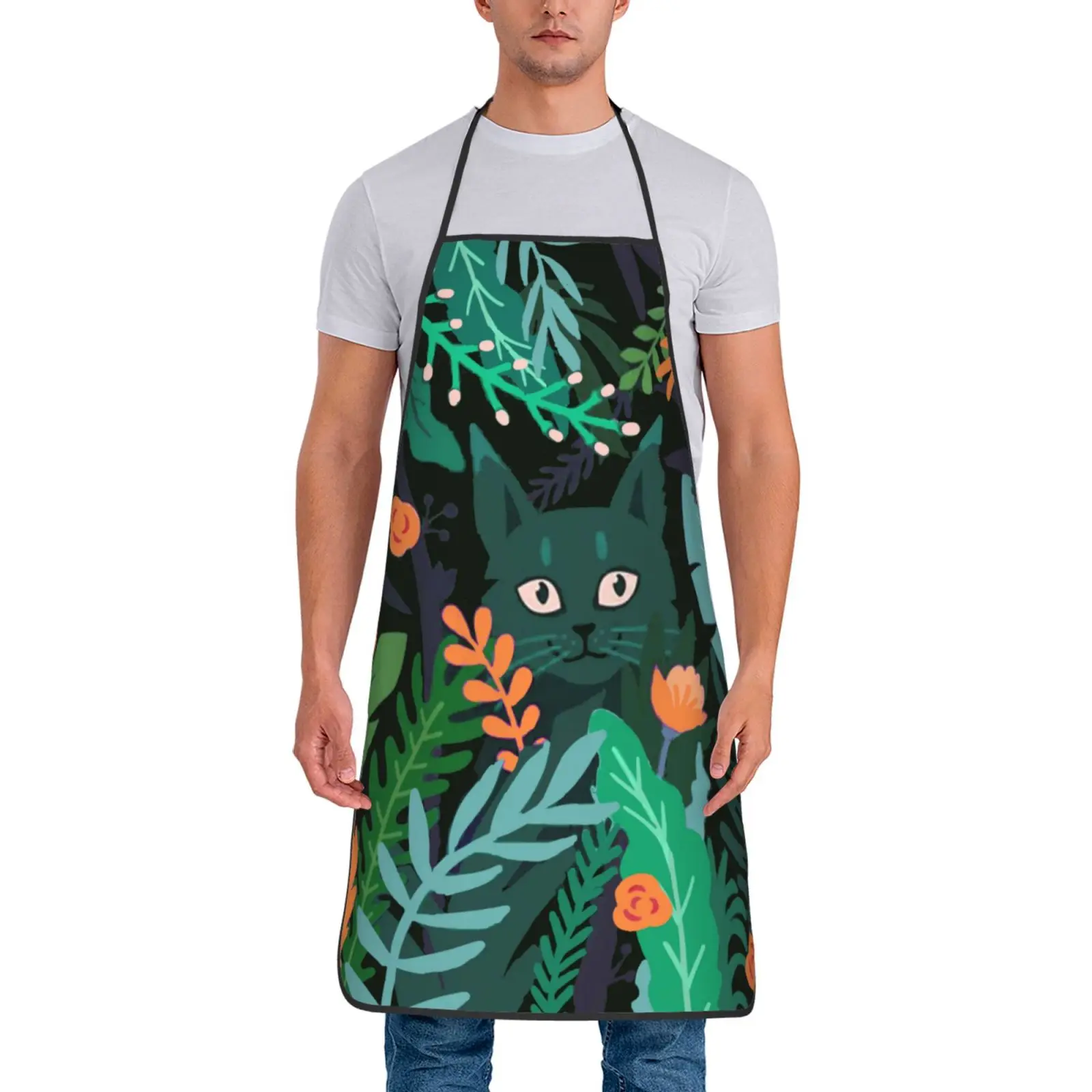 Rainforest Cat Unisex The Little Chef Bib Apron Adult Women Men Chef Tablier Cuisine for Kitchen Cooking Ratatouilles Painting