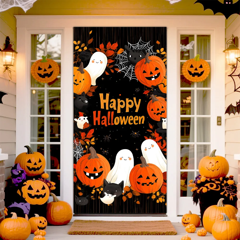 

Halloween Theme DOOR COVER background festival party door decoration banner Happy Halloween cute cartoon backdrop