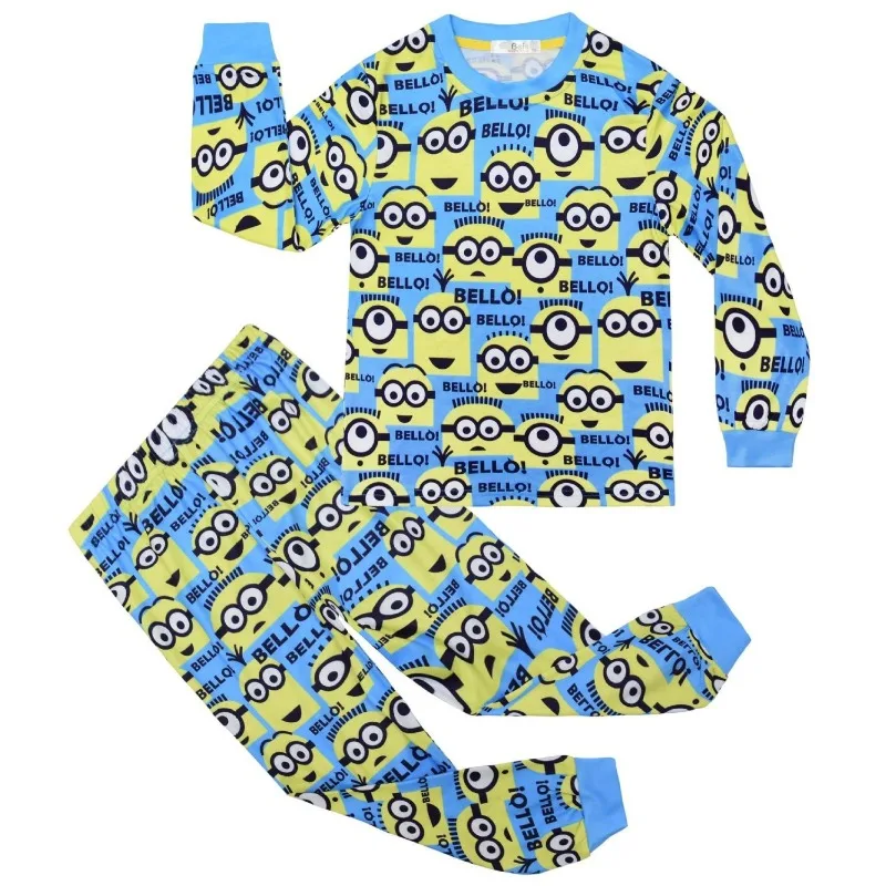 Despicable Me Minions Cartoon Cute Children Long Sleeve T-Shirt Pants Suit Kawaii Boy Warm Pajamas Home Clothes Gift Wholesale