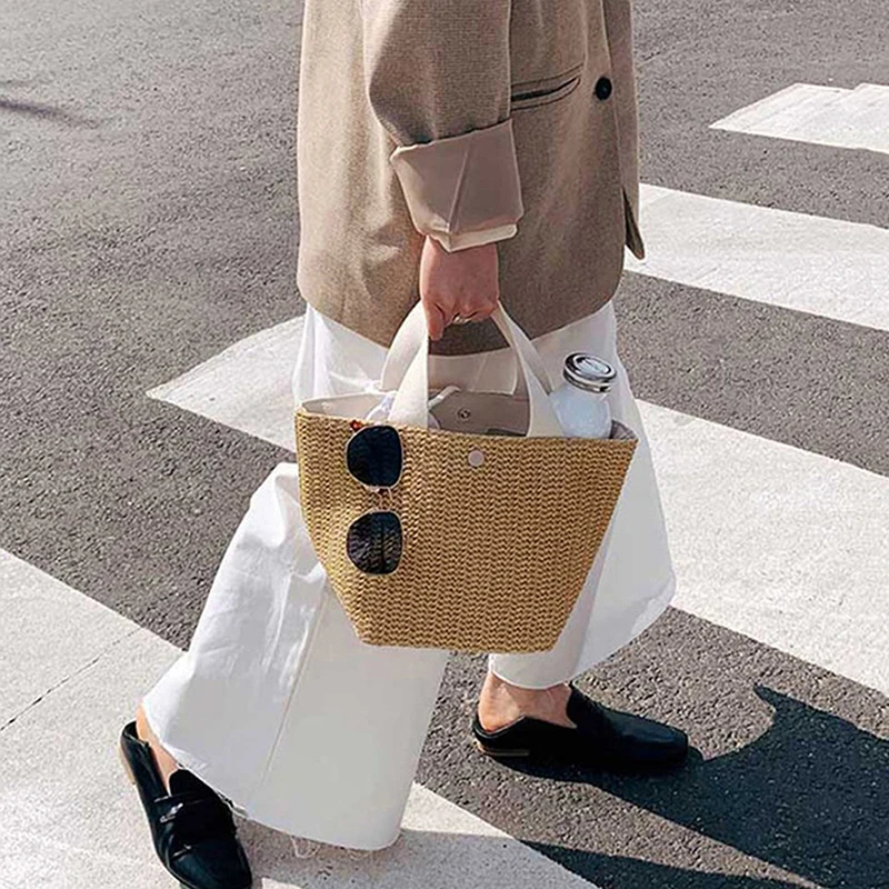 Sac à main élégant en paille tressée pour femme, style rétro, sac fourre-tout décontracté de plage à poignée supérieure, sac à bandoulière pour femme, style vacances