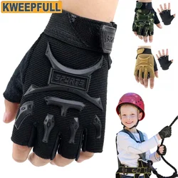 Gants de cyclisme coordonnants demi-doigts pour enfants, mitaines réglables sans doigts, absorbant les chocs, garçons, filles, pêche, vélo, 1 paire