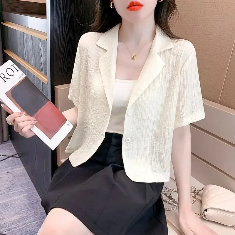 Summer Elegant and High End, Simple Commuting and Leisure Versatile Solid Color Hollow Pit Stripe Short Sleeved Suit Coat B827