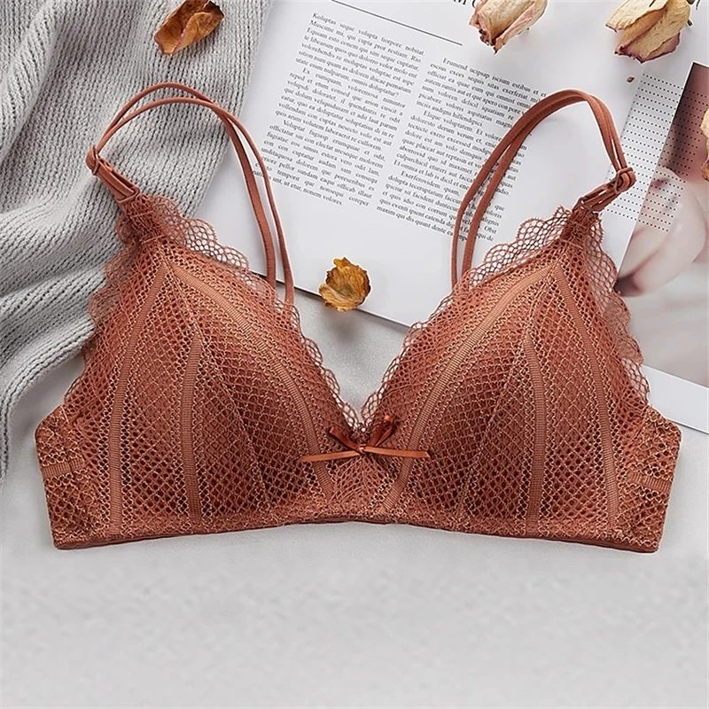 Sexy Lace French Triangle Cup Thin Section Bra Womens Seamless Underwear Floral Adjusted Lingerie Bralette Wire Free Bra