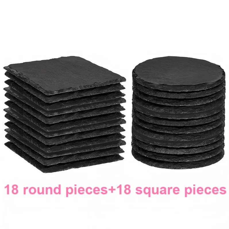 Dofiki 24/36/48/96-delige set leistenen onderzetters, ronde en vierkante stenen onderzetters (10x10 cm)
