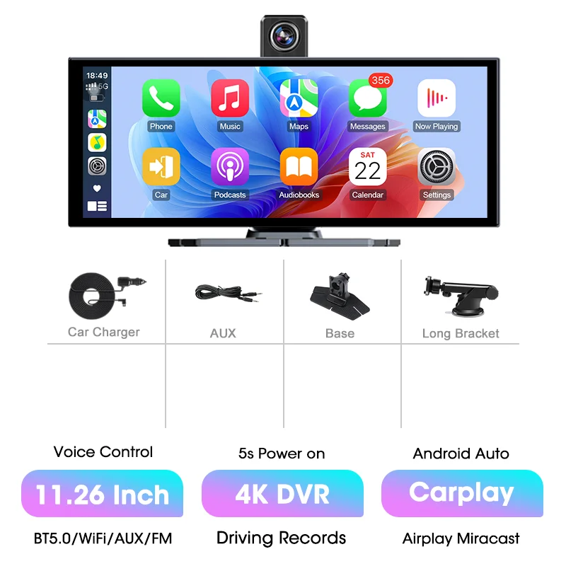 Develuck 11.26インチ 4K ワイヤレスCarPlayスクリーン Android Auto