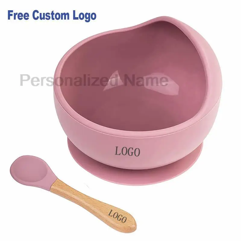 Free custom logo 2 Pcs Baby Spoon Bowls Silicone Stay up Food Bowl for Kids and Toddlers with Improved Super Suction Base Gift