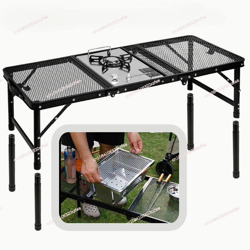 Outdoor large folding table BBQ table Camping self-driving lightweight mobile kitchen Car lift net table