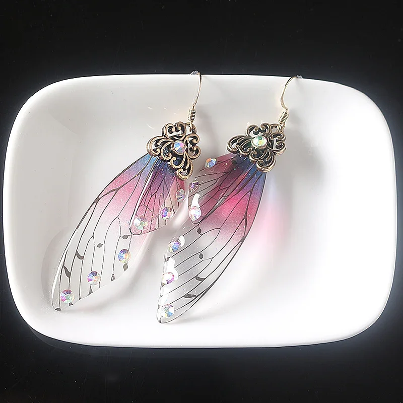 Women's and girls' simulated fairy earrings, butterfly wing earrings, demon killer, Kimetsu No Yaiba, Kochou Shinobu, ear clips,