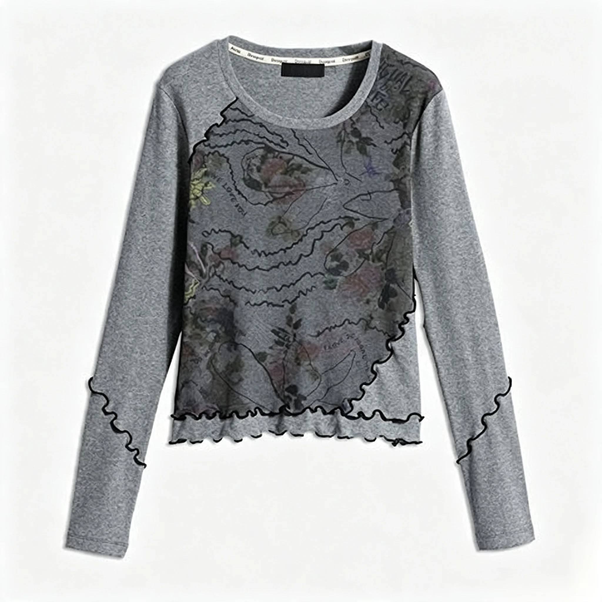 Foreign Trade Original Order 2026 New Product Embroidered Printed Hand drawn Flower Slimming Women's T-shirt