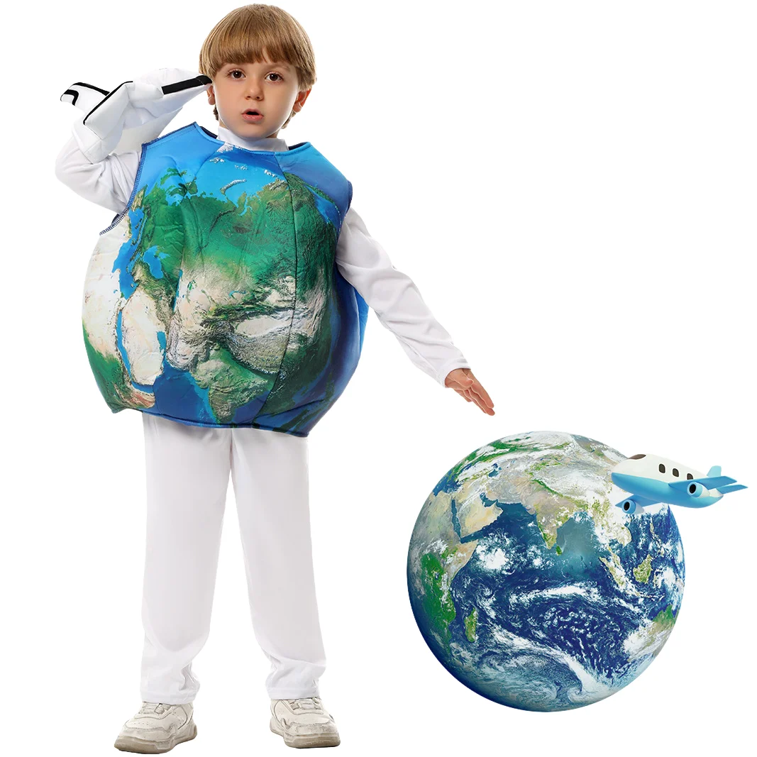 The Earth Map Cosplay Costumes for Child Planet Earth Day Globe Halloween Purim Carnival Fancy Dress Up Boys Round Earth Costume