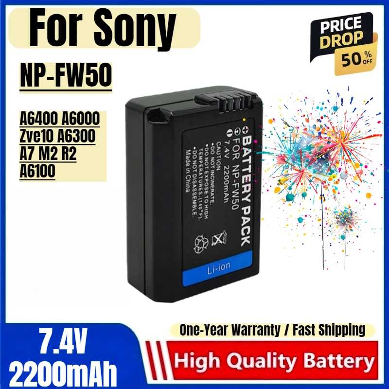 

NP-FW50 Battery 7.4V 2200mAh Rechargeable Batteries and Charger for Sony A6400 A6000 Zve10 A6300 A7 M2 R2 A6100 Camera Batter