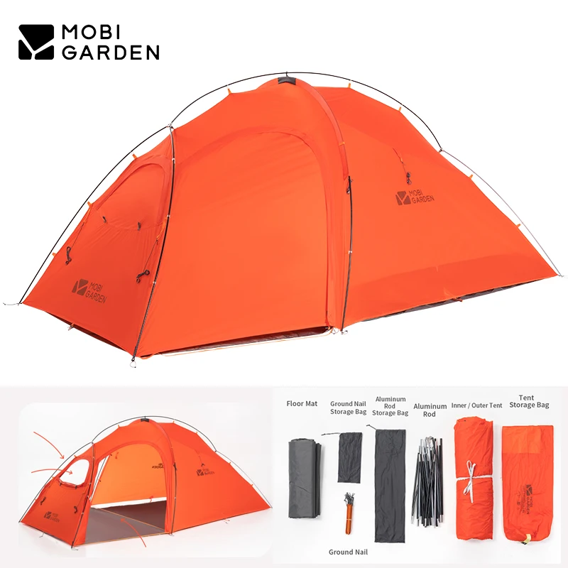 MOBI GARDEN Nylon 20D Silicon Camping Tent 2.42kg 3 Person Backpacking Tent Waterproof With Free Mat Outdoor Hiking Double Layer