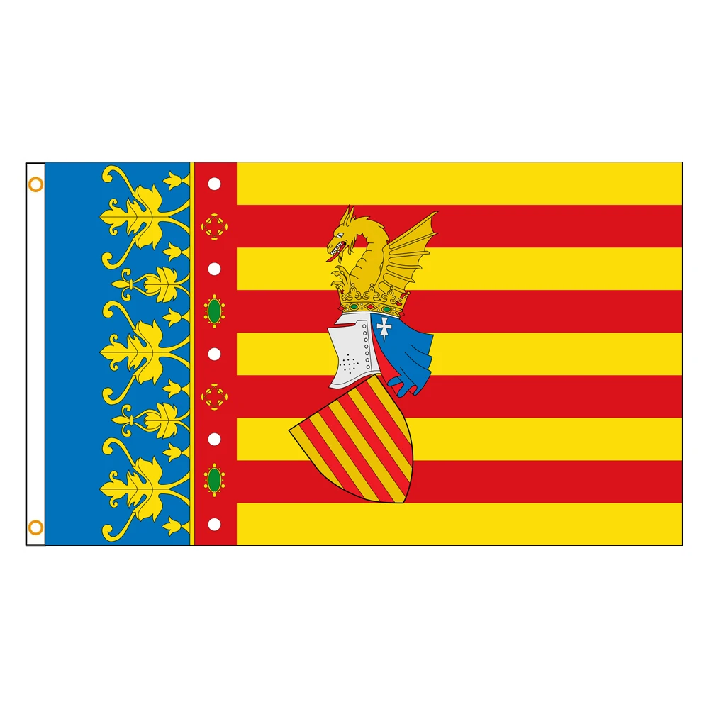 Bandera Valenciana de 3x5 pies, colores vivos y a prueba de decoloración, una comunidad autónoma de España, banderas de poliéster con ojales de latón