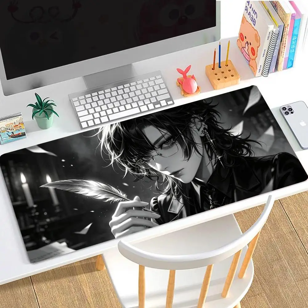 Rain city black suit gentleman table mat monochrome urban anime universal desktop mousepad
