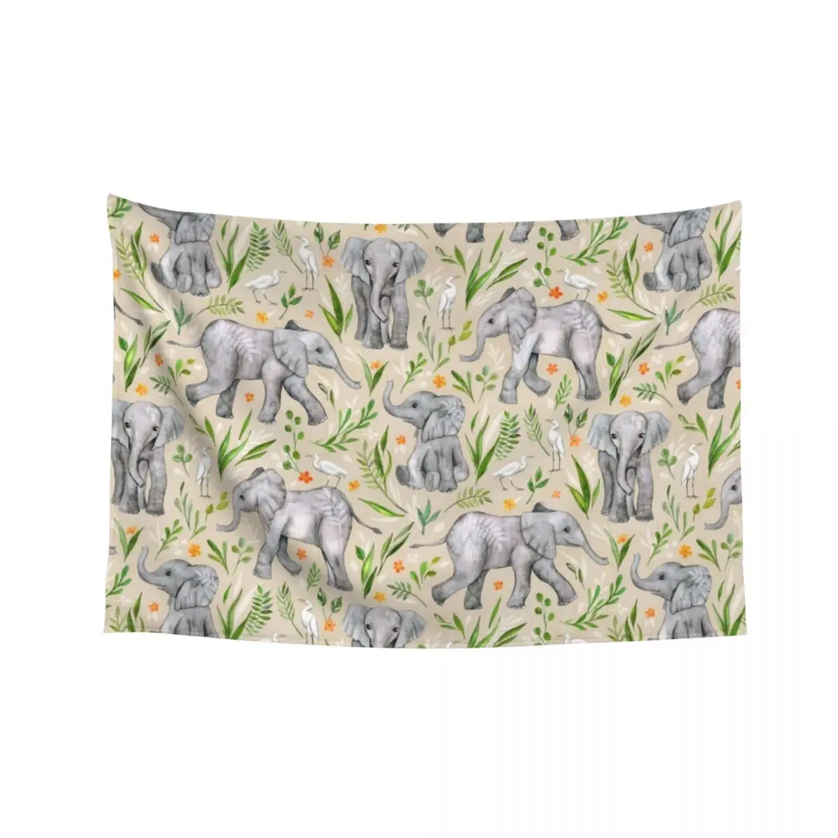 

Baby Elephants and Egrets in Watercolor - neutral cream Tapestry Christmas Decoration Decor Home Wall Art Tapestry