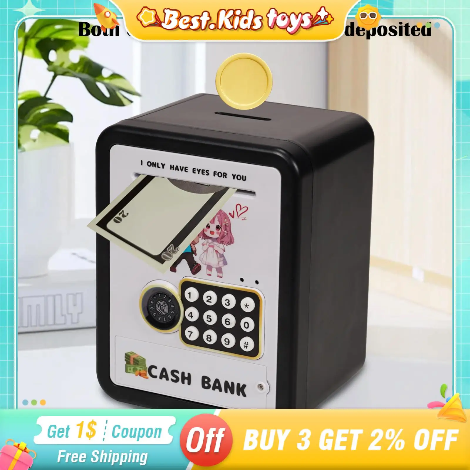 

Cartoon Electric Piggy Bank Password Fingerprint Coin Money Saving Box Toys For Children Cash Bank Girls Boys Christmas Gifts