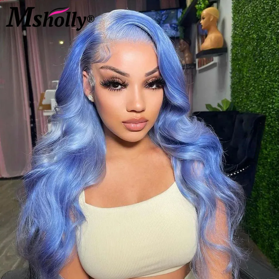 Blue Body Wave Wig 100% Human Hair 180 Density Brazilian Virgin Remy Human Hair Wigs For Women PrePlucked 13x4 Lace Frontal Wigs