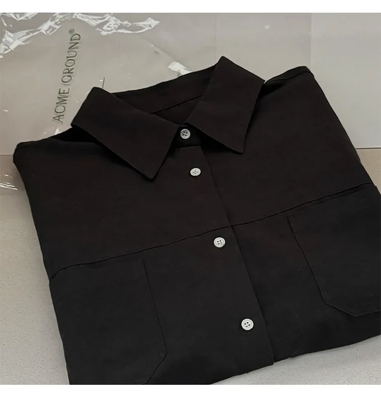 Camicia ampia a maniche corte con risvolto in tinta unita casual da donna estiva