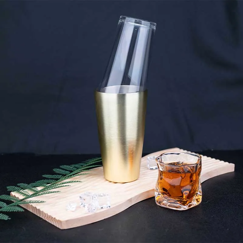 

500ml/700ml Gold-Plated Boston Glass Shaker with/without Measurement – Sandblasted Mixing Cup for Bar Cocktails Bartender Tools
