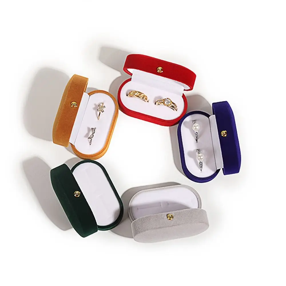 High Quality Oval Velvet Jewelry Case Couple Ring Earrings Holder Storage Box Finger Ring Boxes Engagement