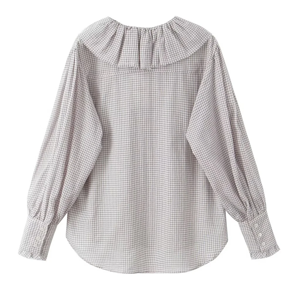 BMURHMZA Autumn New Product Women's Wear Simple, Fashionable, Versatile Small Grid Pattern Stacked Decorative Long Sleeve Shirt