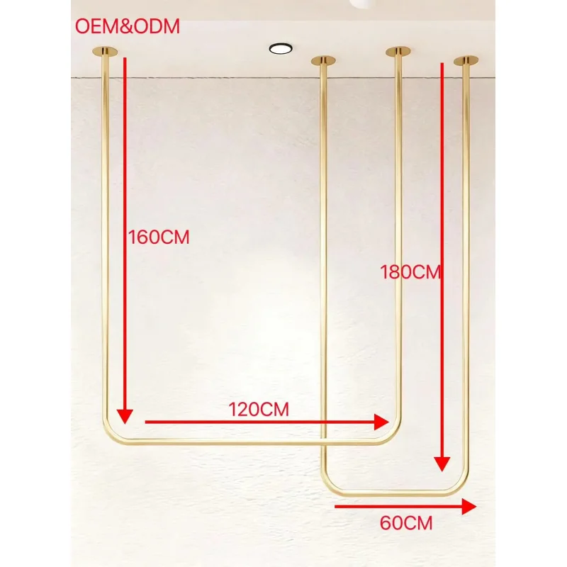 custom.Luxury Golden Stainless Steel Wall Mounted Display Rack Garment Shop & Clothes