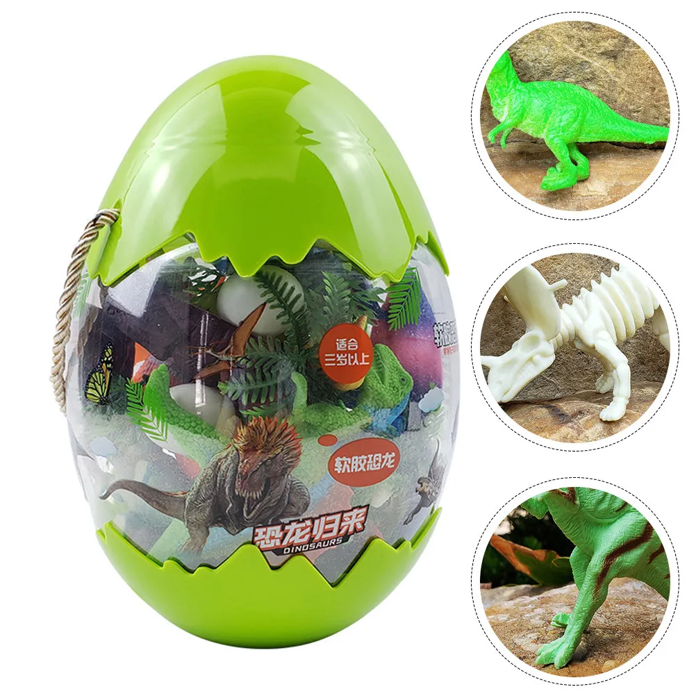 1Set Dinosaur Egg Creative Simulation Animal Set Realistic Plastic Dinosaur Shape Educational Kid Plaything with DIY Rockery and