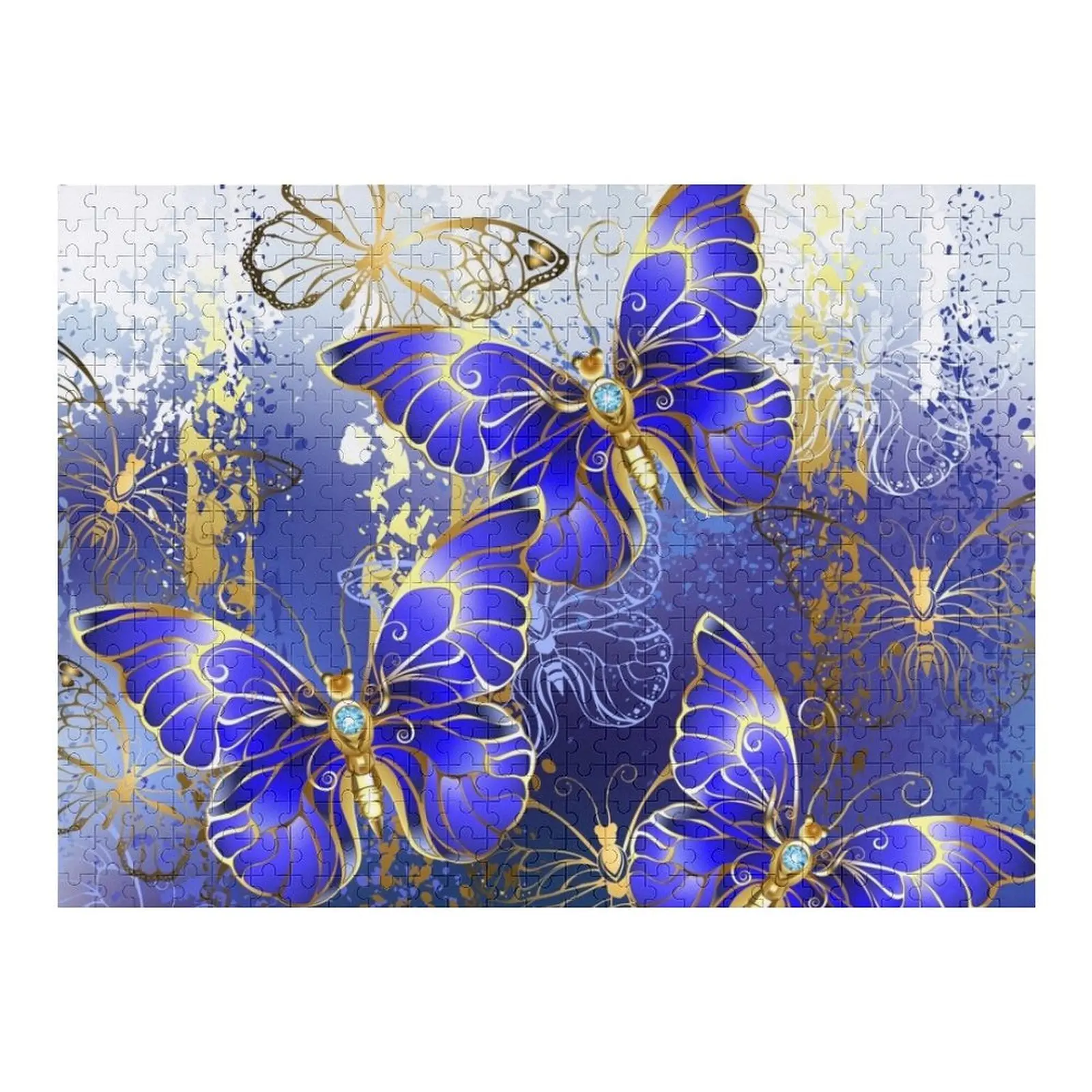 

Three Sapphire Butterflies Jigsaw Puzzle Wooden Boxes Custom Puzzle