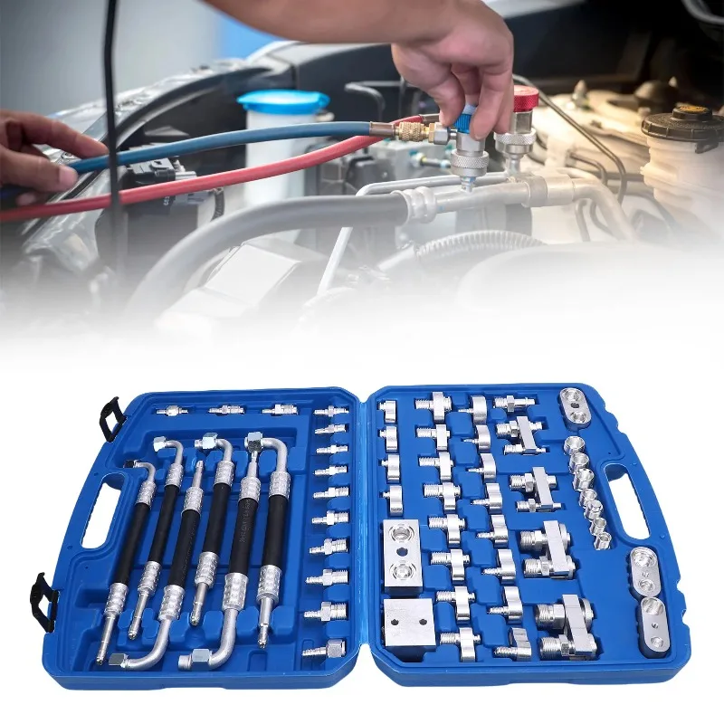 56pcs Air Conditioner Leak Detection Repair Kit for Car Truck Auto AC, Automotive Air Conditioning Leak Test Tool Set