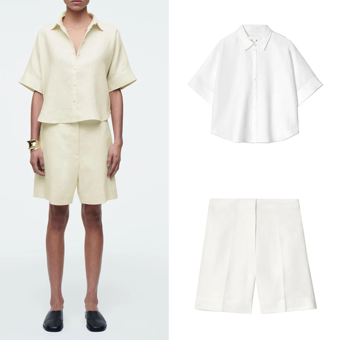 

Women's Fashion Spring 2026 Shirt And Shorts Set Elastic Waist Shirt Old Money Style Short Sleeve Spring Collection