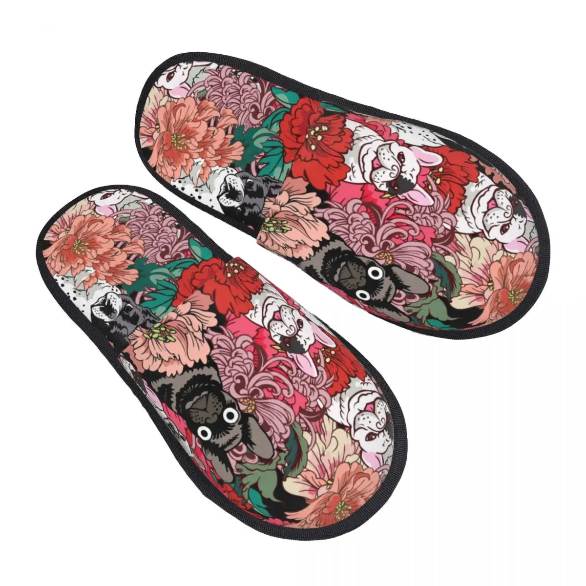 Custom French Bulldog 	 Flowers Guest Slippers for Spa Women Frenchie Dog Lover House Slipper