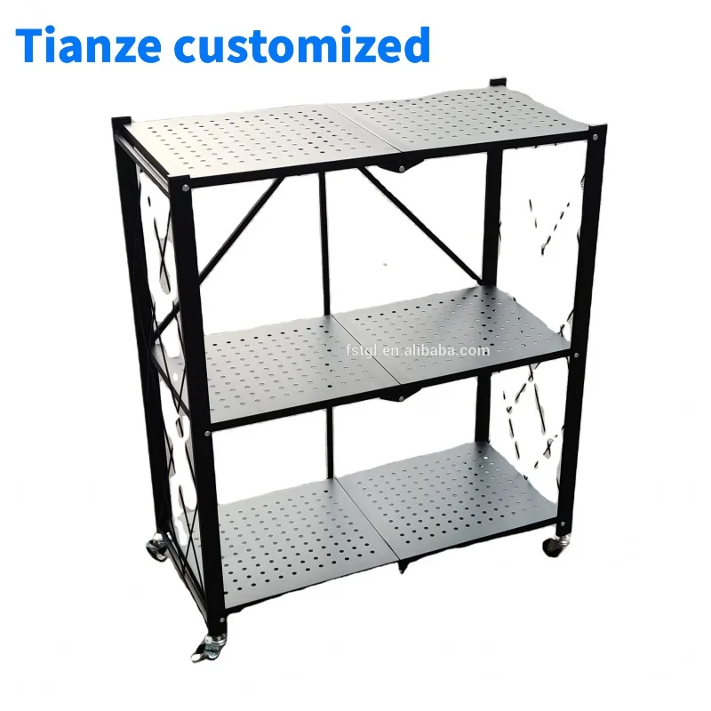 

(customized)Home Storage Folding Steel Shelf Shelves Rack Foldable Storage Holders & Racks Kitchen Rack Flexible Multi Layer Met