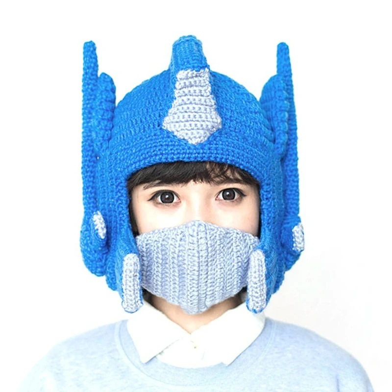 หมวกไหมพรมถักมือรูปหมวกออพติมัส ไพรม์ แปลงร่างฤดูใบไม้ร่วง-ฤดูหนาว ของขวัญคริสต์มาส ของใช้ในชีวิตประจำวัน