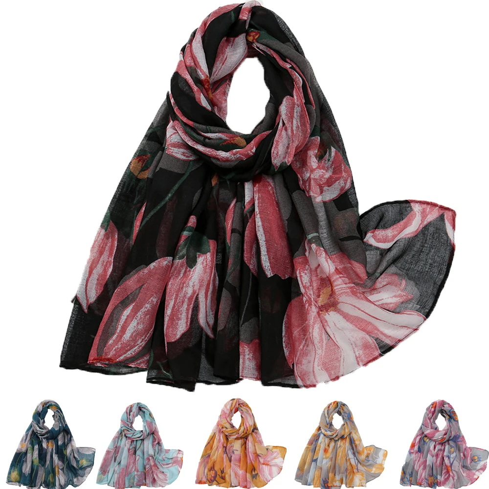 New Fashion Women African Floral Viscose Scarf Lady Print Soft Voile Shawls and Wraps Female Foulard Echarpe Designer 180*85cm