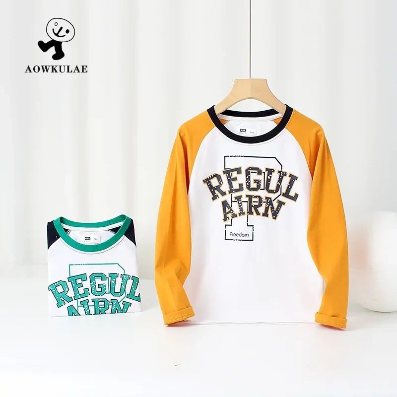 Spring new boys long-sleeved T-shirt middle and large children hit the color shoulder top children's bottoming shirt