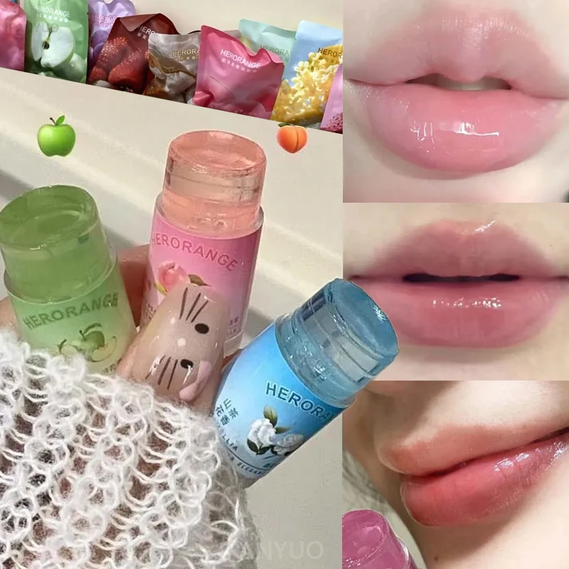 12 Geschmacksrichtungen Transparenter Frucht-Lippenbalsam Lippenpflege Feuchtigkeitsspendend Feine Linien reduzierend Jelly Lipgloss Lippenstift Anti-Trockenheit Hydratisierendes Make-up