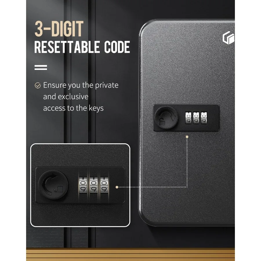 20 Position Key Cabinet with Combination Lock Resettable Black Digital Security Storage Box for Home Office or Garage Use Featu