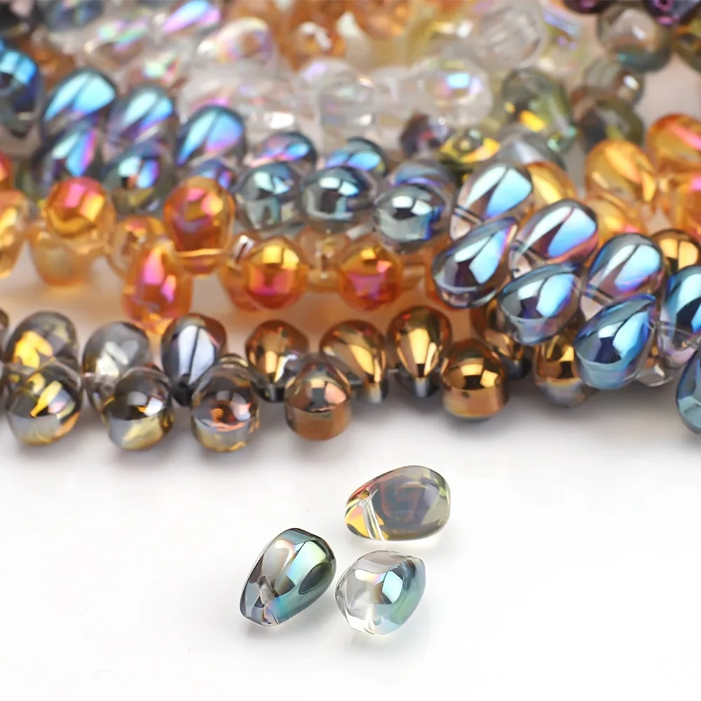 100pcs 6x9mm Water Drop Glossy Pendant DIY Handmade Material Antiquity Hair Clasp Czech Colored Glaze Crystal Beads