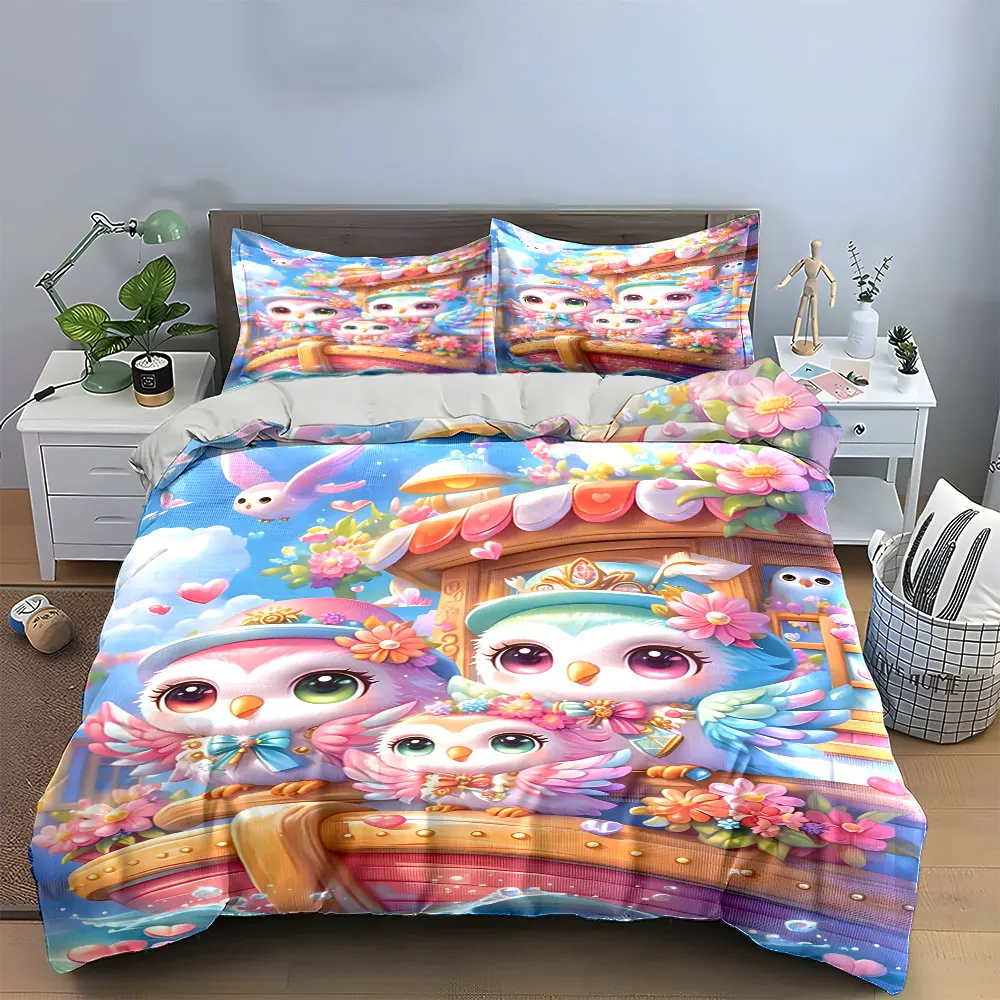 

Cute Owl Boat Decorative Set Bedding Set with 1 Duvet Cover 2 Pillowcases Single Double King Queen, Gift