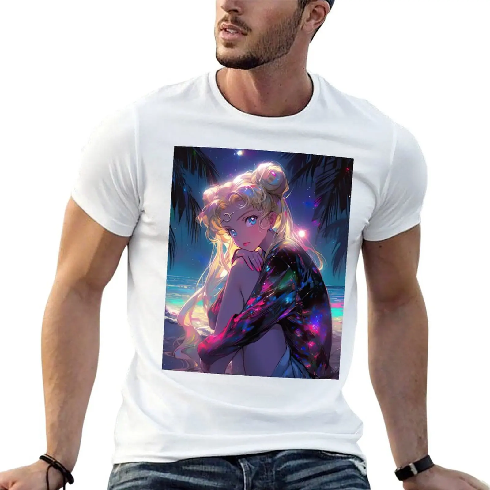 Night Usagi T-Shirt vintage anime shirt plus size clothes funny t shirts for men