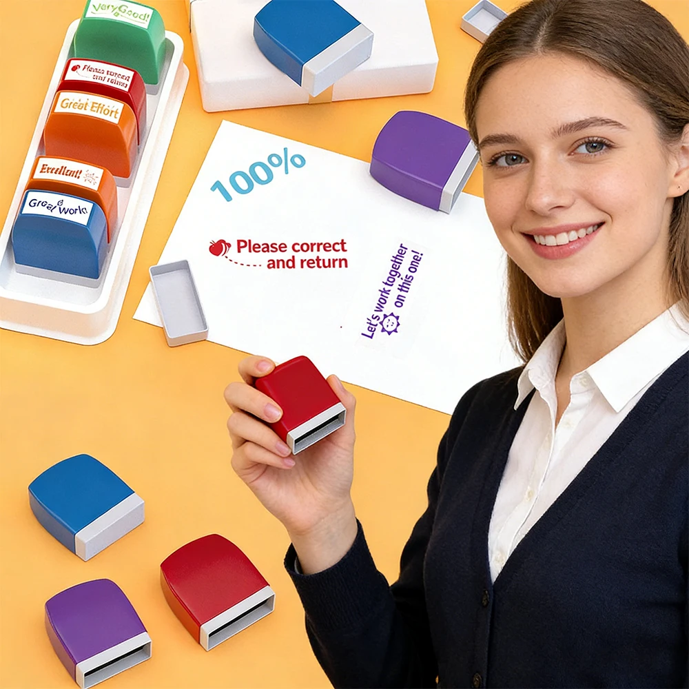 English Teacher Stamp Set Colorful Encouragement Seals for Students with Fun Comments Kids Reward Stamps for Classroom Office