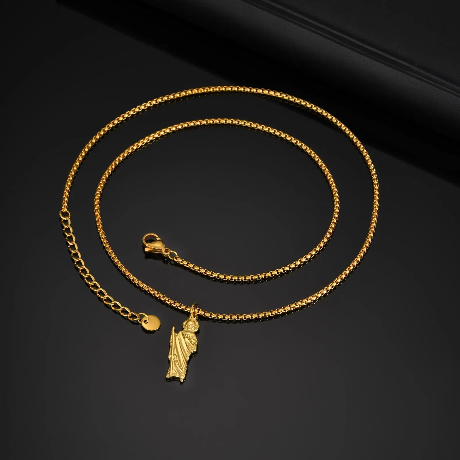 قلادة Vnox أنيقة للجنسين باللون الذهبي من الفولاذ المقاوم للصدأ على شكل سانت جود ‌ ق، قلادة على شكل صندوق قابل للتعديل من الفولاذ المقاوم للصدأ ‌   جديد