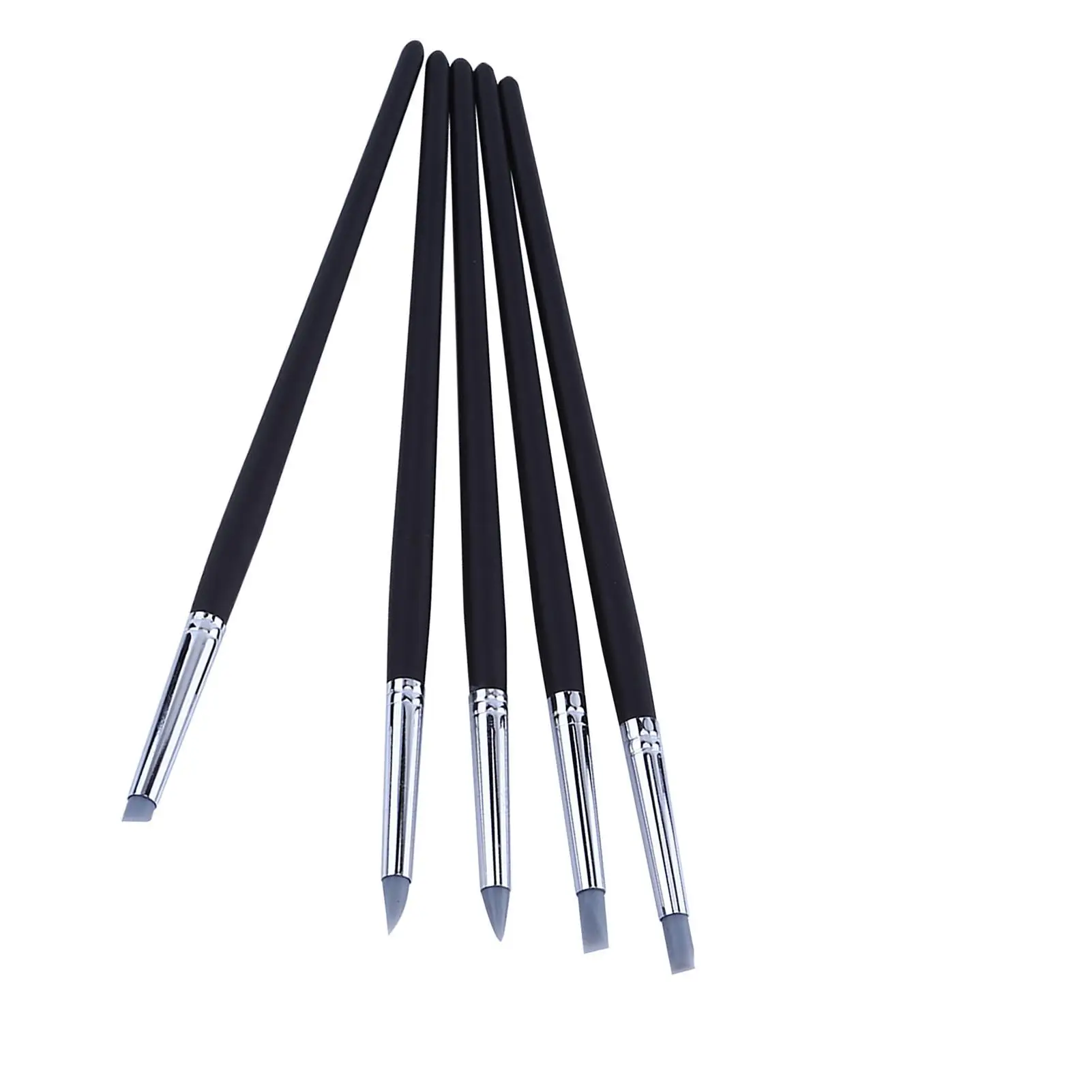 ชุดเครื่องมือเครื่องปั้นดินเผาซิลิโคนอ่อนนุ่ม 5 ชิ้นพร้อมที่จับไม้สำหรับการแกะสลักดินเหนียวและโครงการหัตถกรรมแกะสลัก