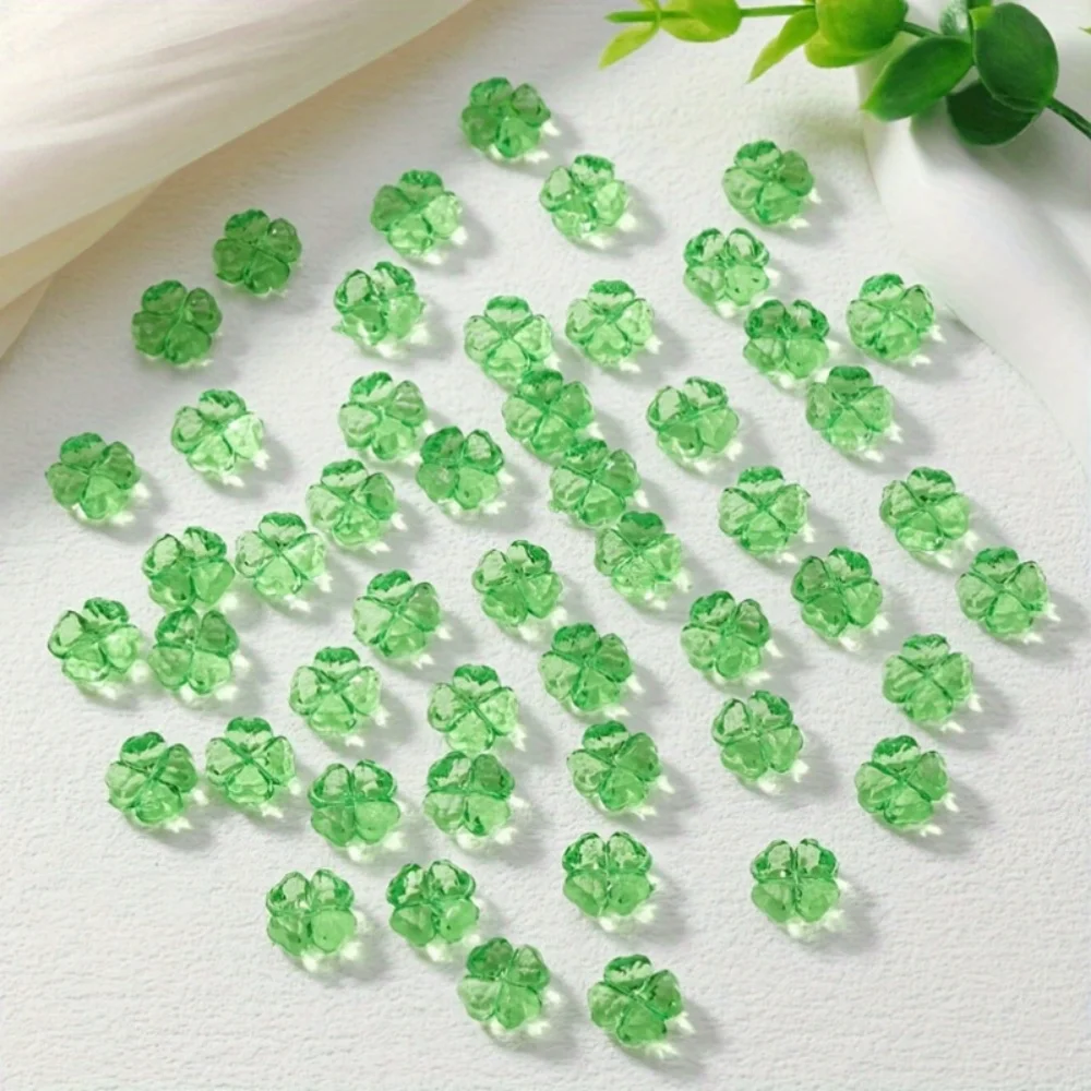 100/200pcs Saint Patrick's Day Acrylic Beads Lucky Faceted Clover Transparent Green for Home Party Decor Jewelry Necklace Making