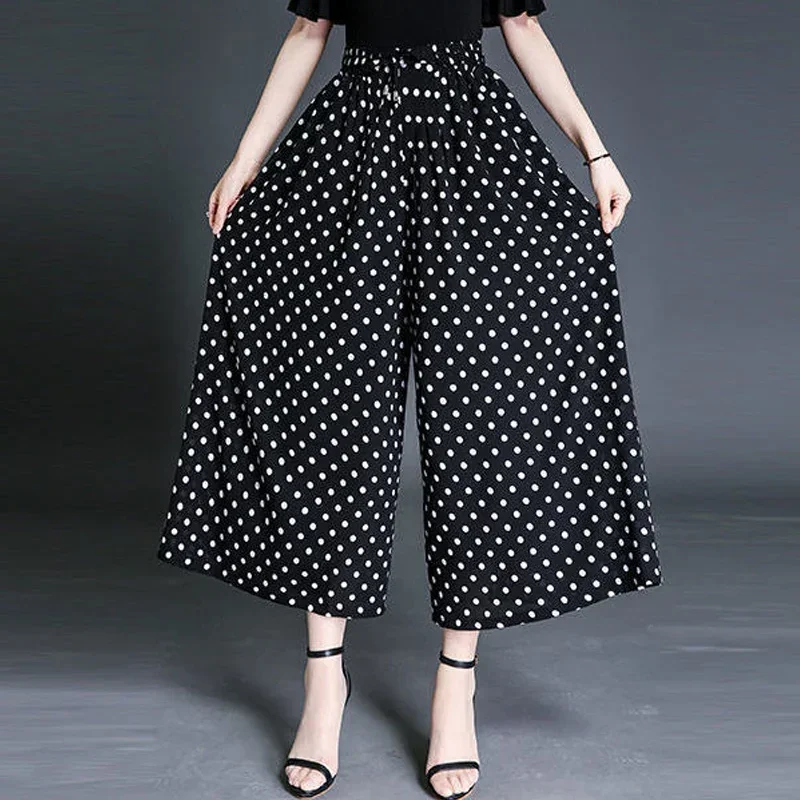 

Vintage High Waist Wide Leg Pants for Women Summer Dot Print Loose Plus Size Straight Cropped Pants Casual Fashion Clothing Z535