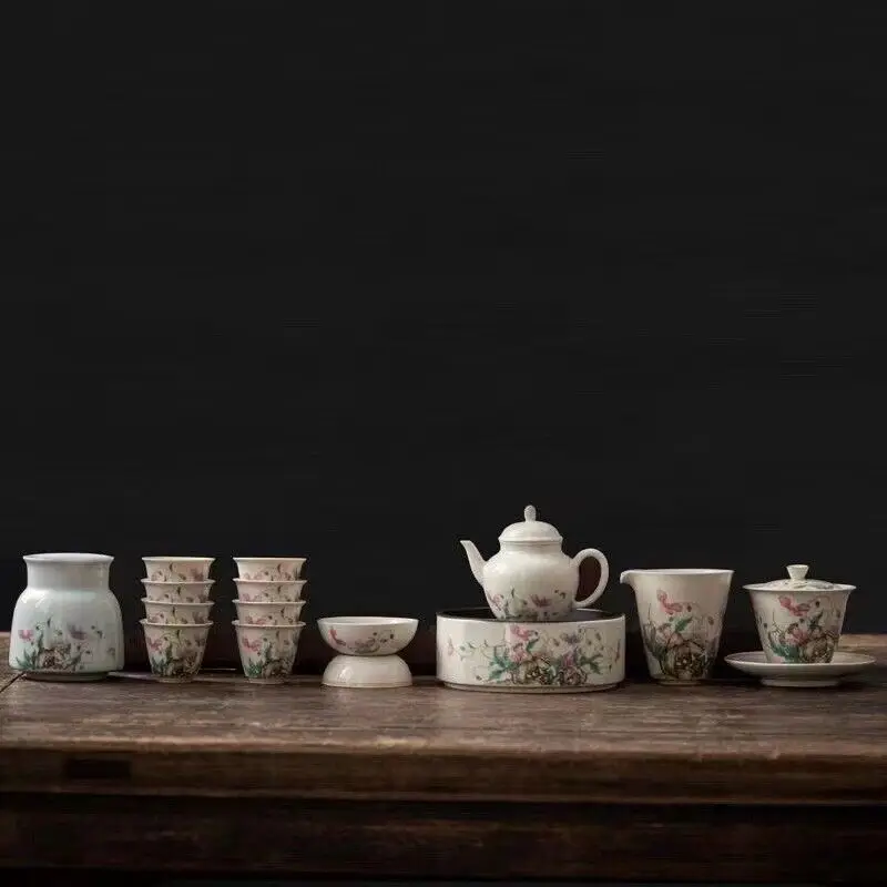 

Новый полный чайный сервиз: фарфоровый чайник, подставка, кувшин, чашки, банка для хранения