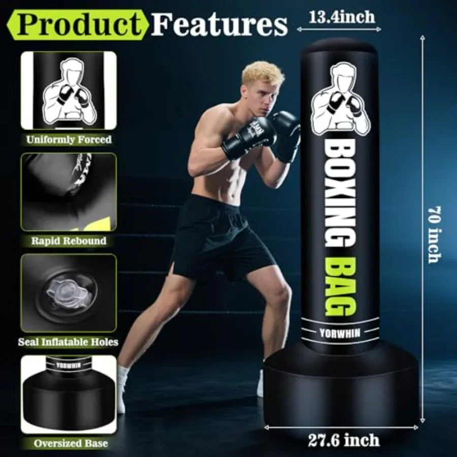 Freestanding Punching Bag for Adults Teens 70'' Heavy Boxing Bag with Stand Includes Gloves Pump and Jump Rope Ideal for Home G