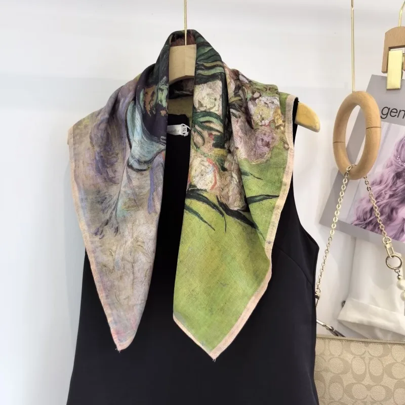 Fresh Floral Print Women Square Scarf Elegant Decorative Neckerchief Multi-purpose Sun Protection Shawl