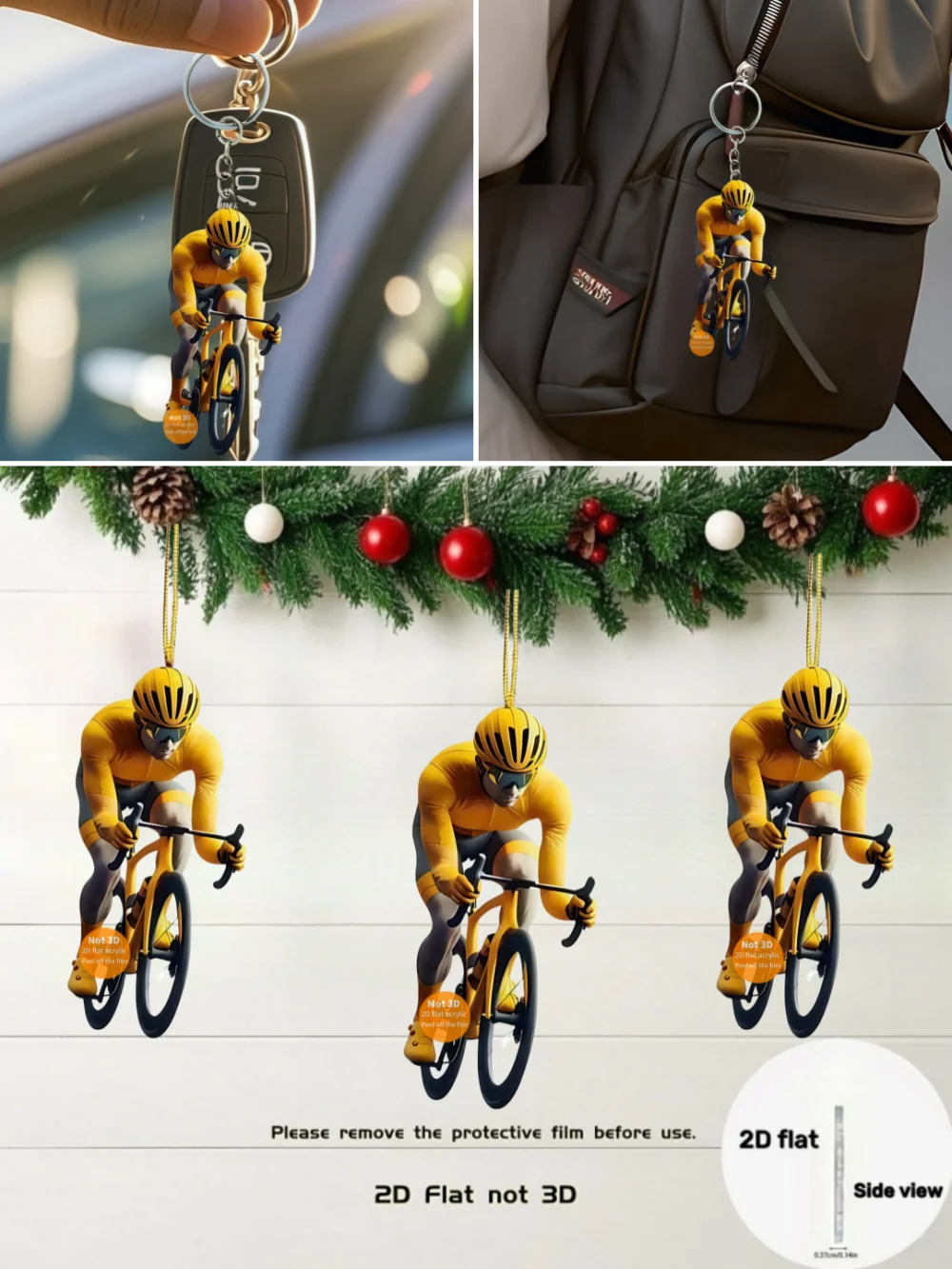 AliExpress Yellow Cyclist Pendant Keychain Cycling Enthusiast 2D Flat Acrylic Ornament Charms Hanging Decoration for Bag Festive Party Gift