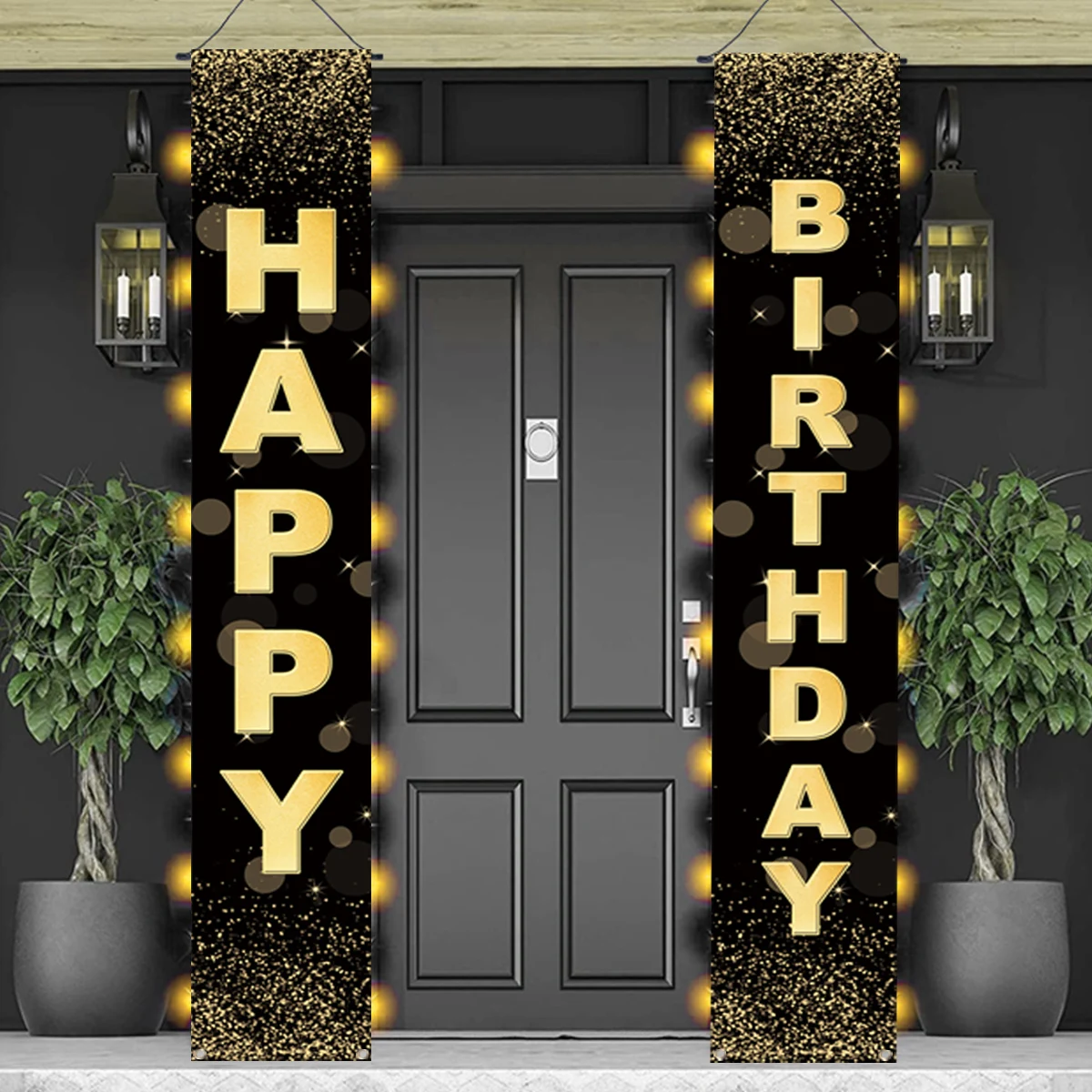 

Black Gold Door Curtain Hanging Banner Happy Birthday Party Decor Adult 30th 40th 50th Birthday Party Anniversary Supplies